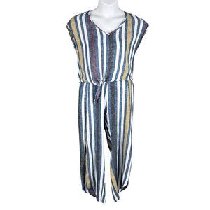 Drew Womens S Striped Linen Blend 2 Piece Set Crop Top Faux Wrap Pants Lagenlook